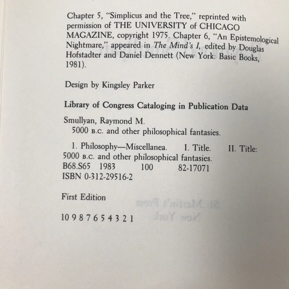 5000 B.C. Raymond Smullyan 1983 1st Edition 1st Printing Hardcover Dust Jacket